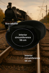 Gold patch accent on Nicky Bigs conductor hat elevates pretend play outfits.