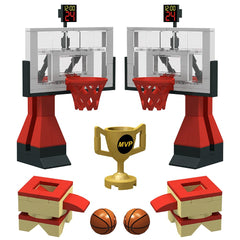Nicolababe playset scene shows a complete mini basketball game setup