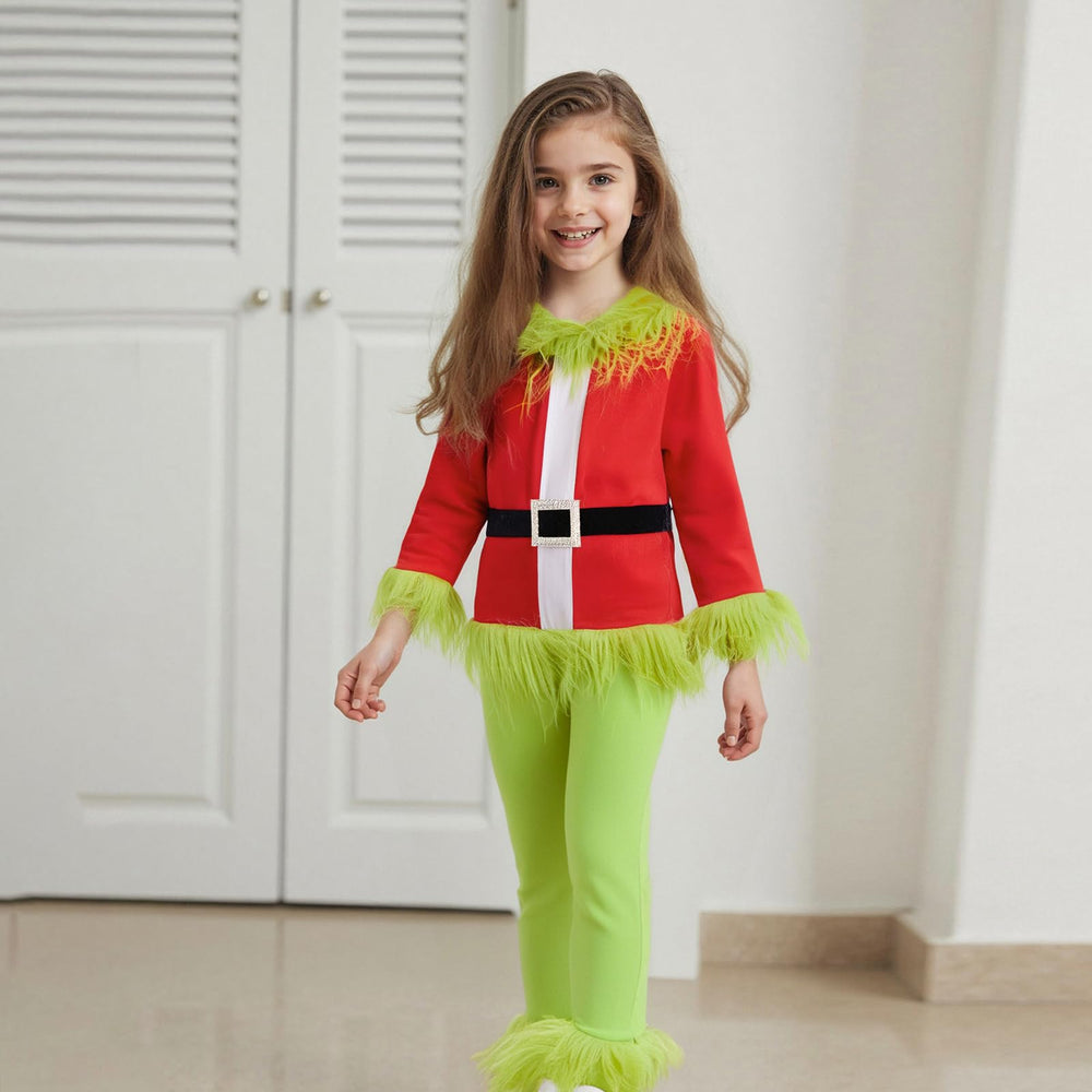 Nicoxijia Santa Claus infant costume with green fur trim for cute holiday wear.