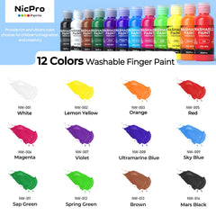 Nicpro finger paint on fingers demonstrates skin-safe, easy-clean painting for toddlers