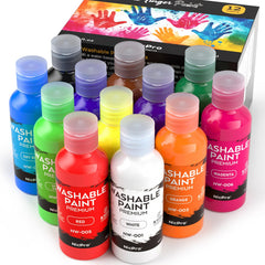 Nicpro 12-color washable finger paint set with vibrant hues for mess-free art