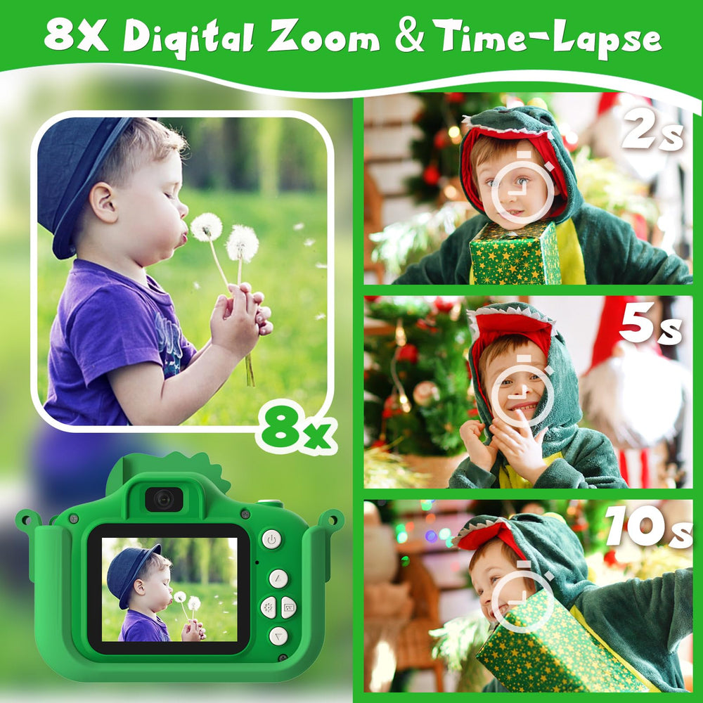 NIDOOT Dinosaur camera with dinosaur sleeve showing drop protection during play