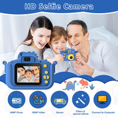 NIDOOT dinosaur kids camera blue battery cover open for easy recharge