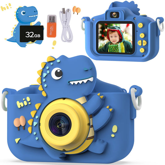 NIDOOT dinosaur kids camera blue front view showing kid-friendly design