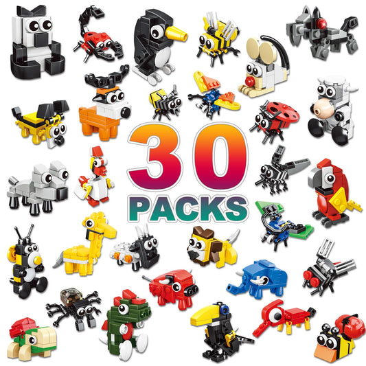 NIEXEBUJO 30-pack animal building sets packaging for easy party favors and gifting