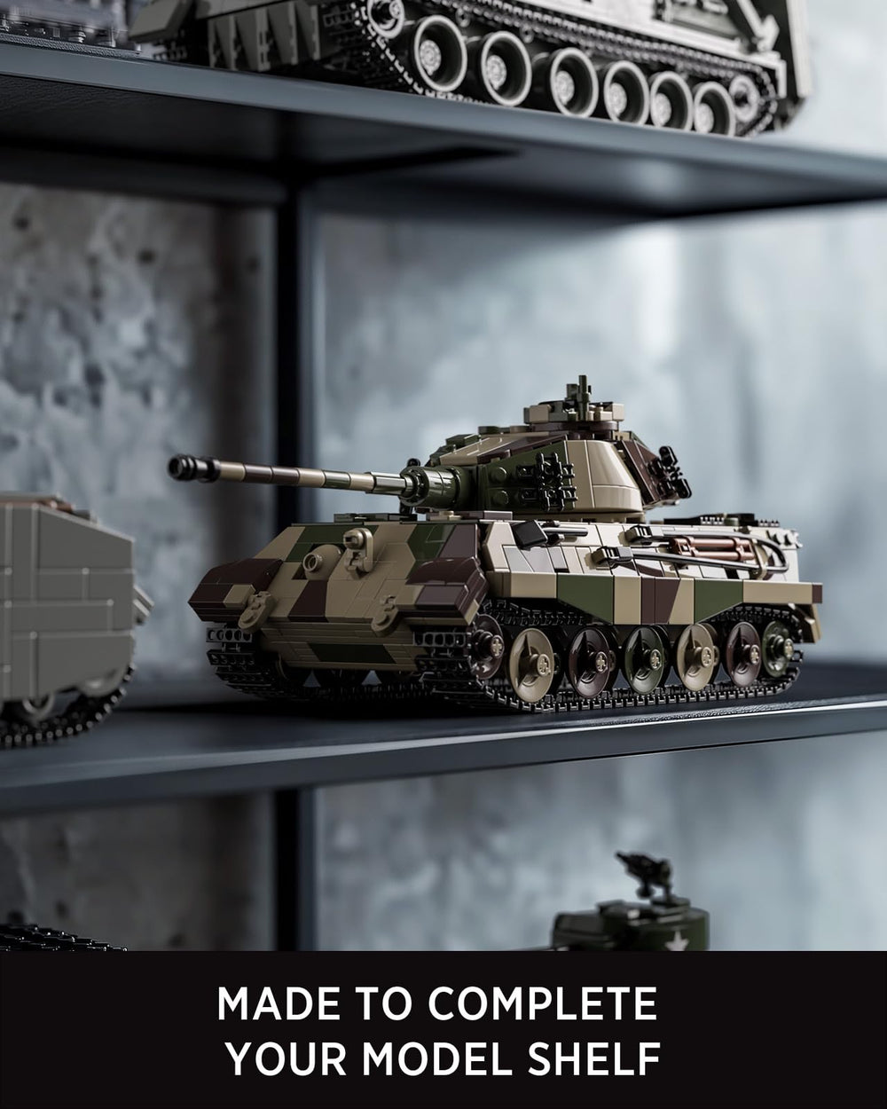 Nifeliz King Tiger Tank display stand showcases a shelf-ready model