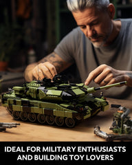 Nifeliz Leopard II A7 tank 360-degree aiming enhances play and display realism.