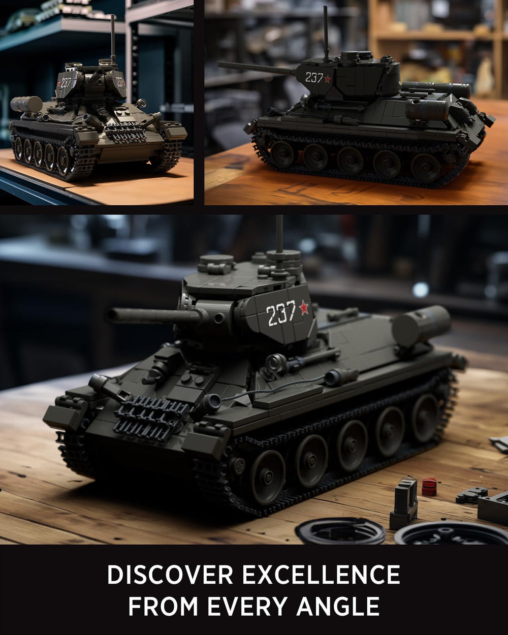 Nifeliz T34/85 tank open parts showing detachable components