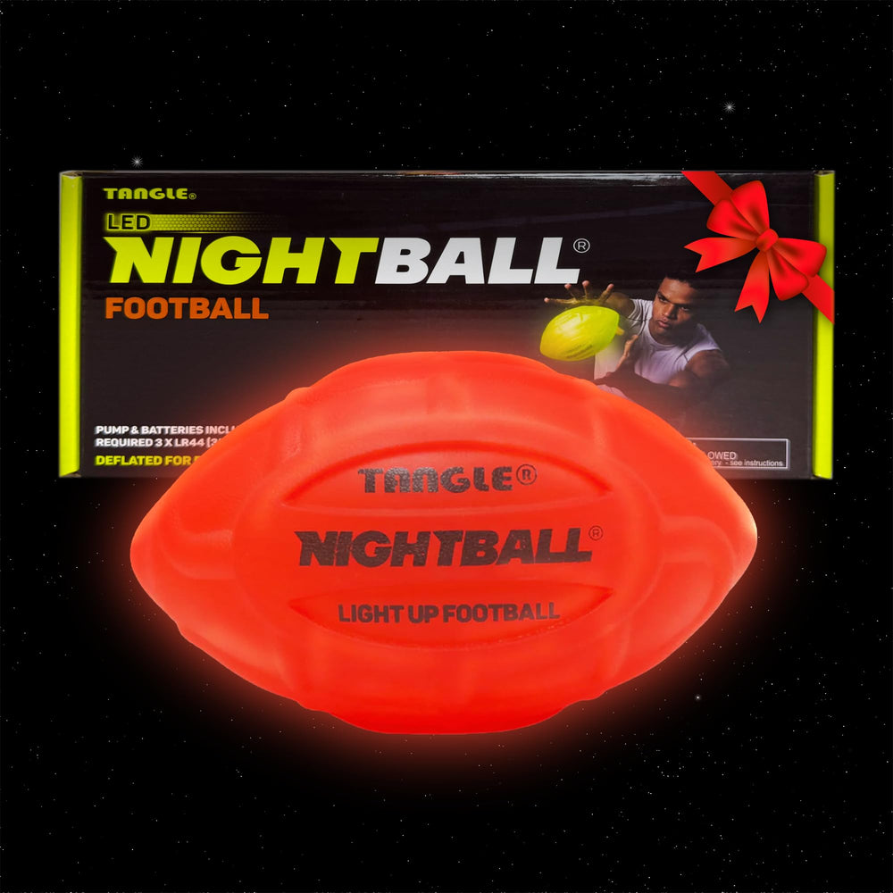 Nightball glow-football LED inside lights up for safe night tossing.
