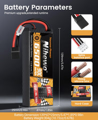 Nihewo RC battery shown with models, compatible with 1/8 and 1/10 scale vehicles