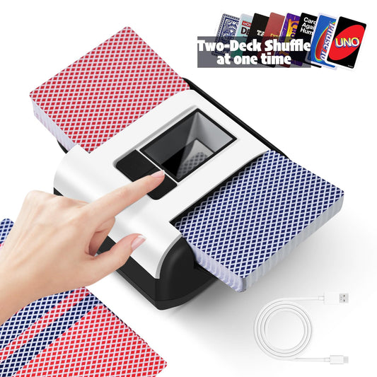 Nileole two decks quiet shuffler front view showing compact design for home games.