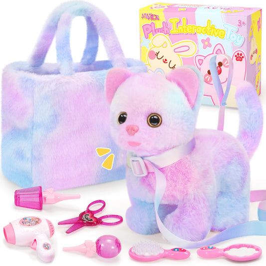 NINAOR plush interactive cat toy with leash for realistic pretend walks.