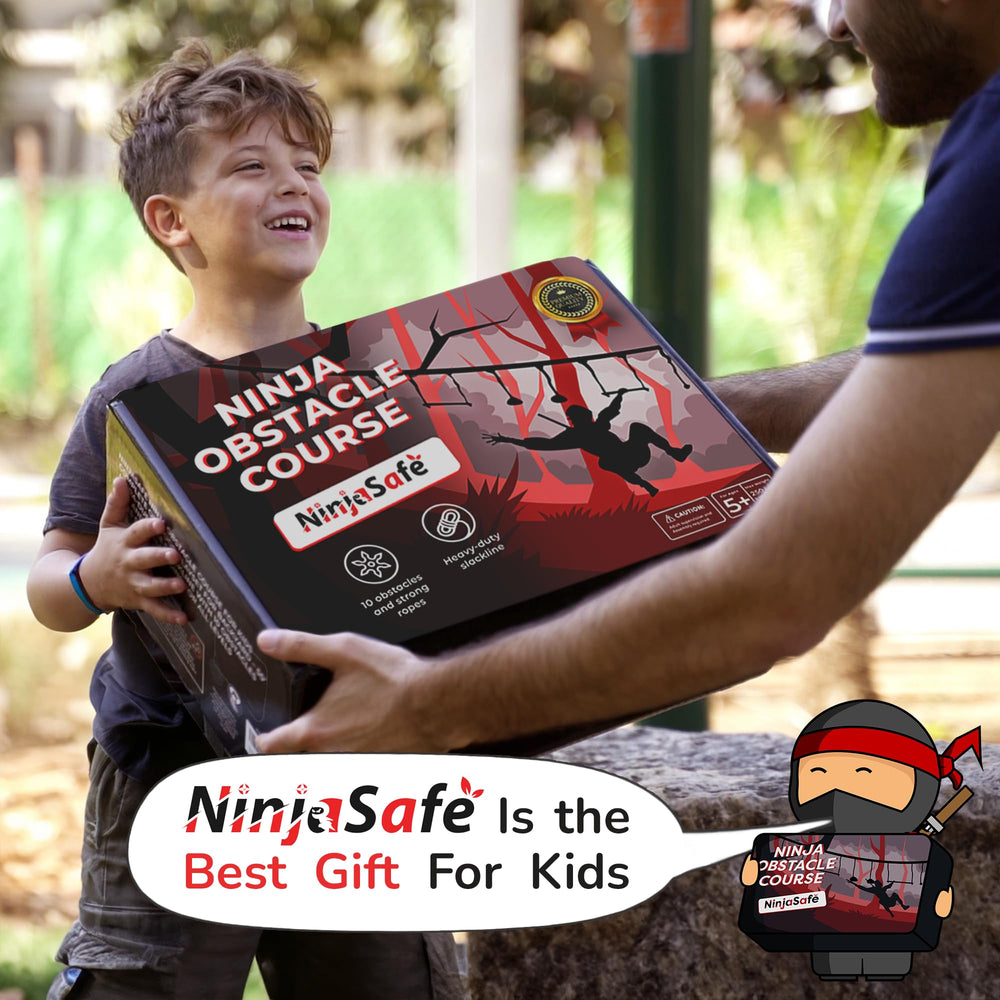 NinjaSafe obstacle climbing ladder enhances balance and upper body strength during play.