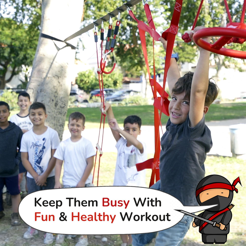 NinjaSafe freestyle rings offer grip and arm work for cross-body confidence.