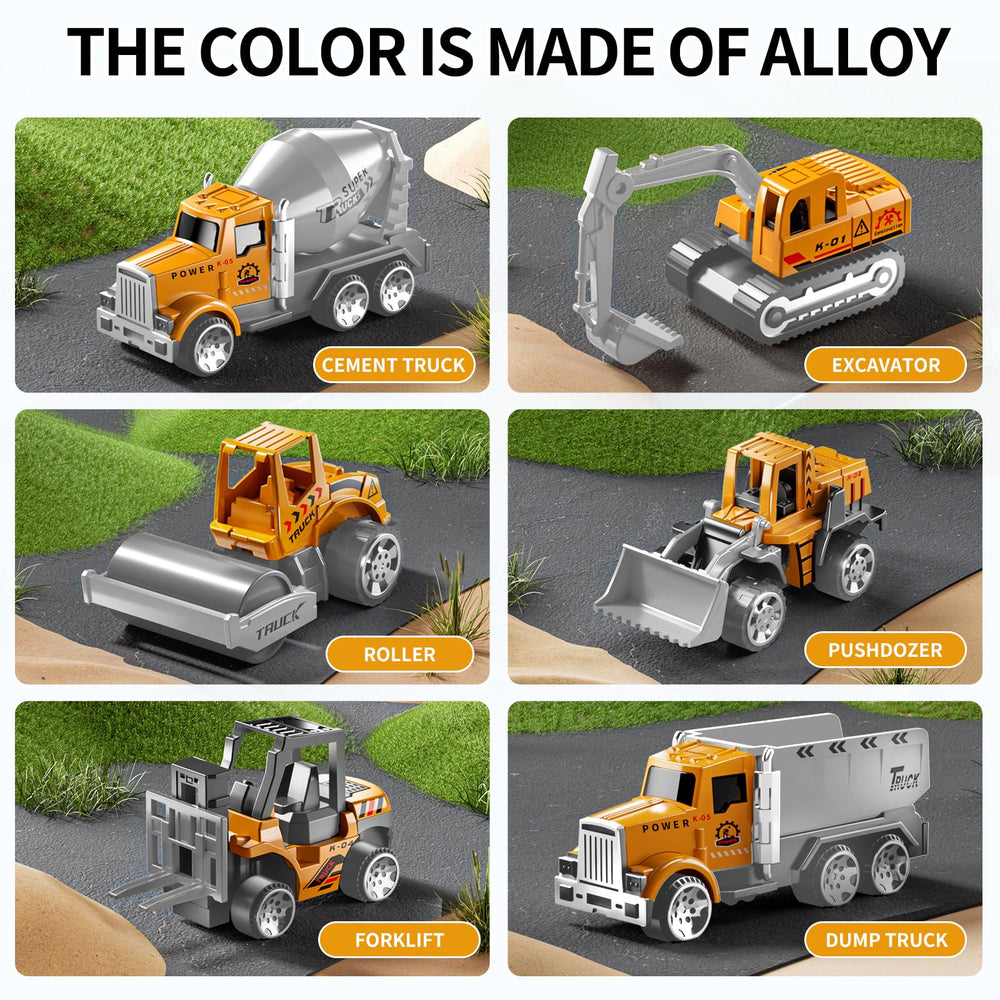 NIPLOOOW alloy metal trucks feel sturdy for rough play.