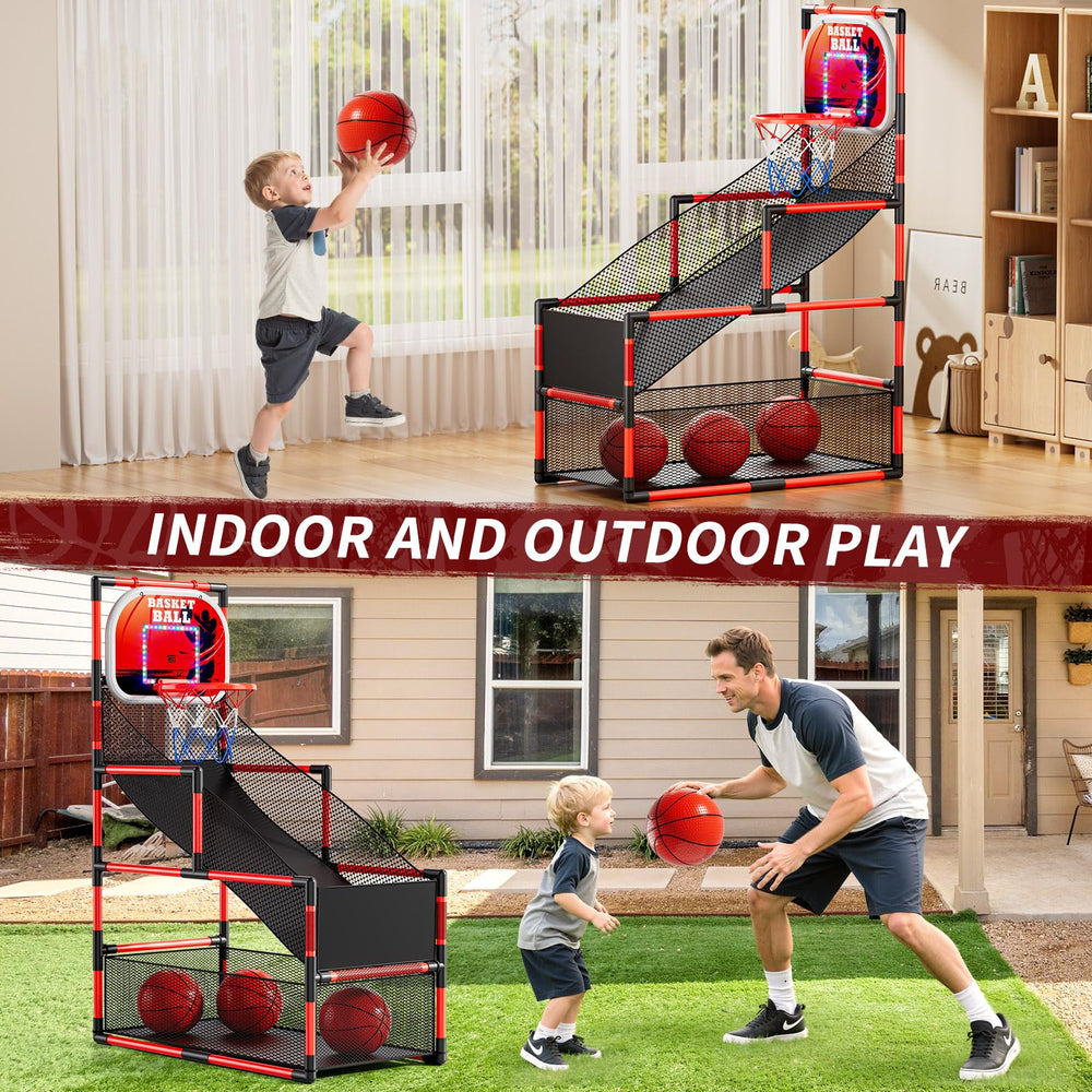 NIPLOOOW arcade basketball set LED scoreboard displays scores during rounds
