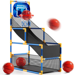 NIPLOOOW arcade basketball set with four balls and pump, ideal for family play indoors or outdoors.