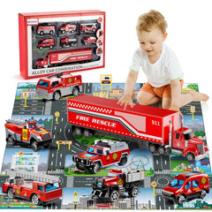 NIPLOOOW fire-toys-set-vehicles image showcases seven vehicles for imaginative play