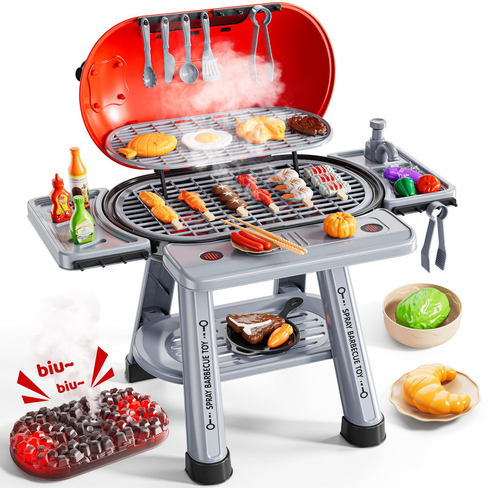 NIPLOOOW kids BBQ grill with two-layer design for expanded pretend play.