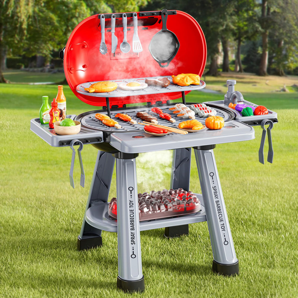 NIPLOOOW BBQ set showing smoke and lights for realistic grilling play.