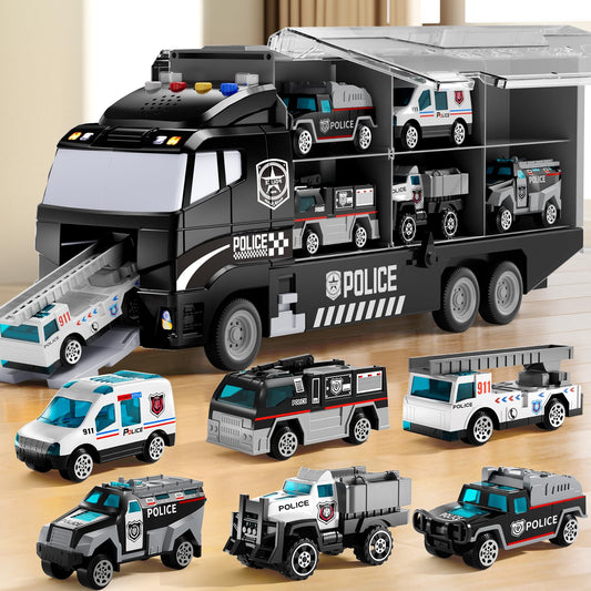NIPLOOOW police truck set with play mat lights enhance imaginative play.
