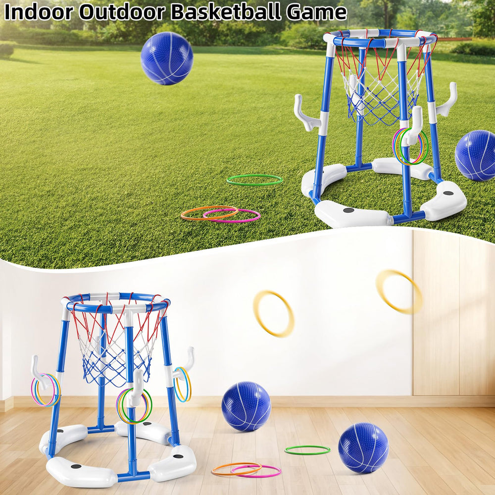 NIPLOOOW pool basketballs and pump ready for easy inflation and ball control.