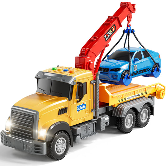 NIPLOOOW tow truck toy boom rotation for realistic rescue play.