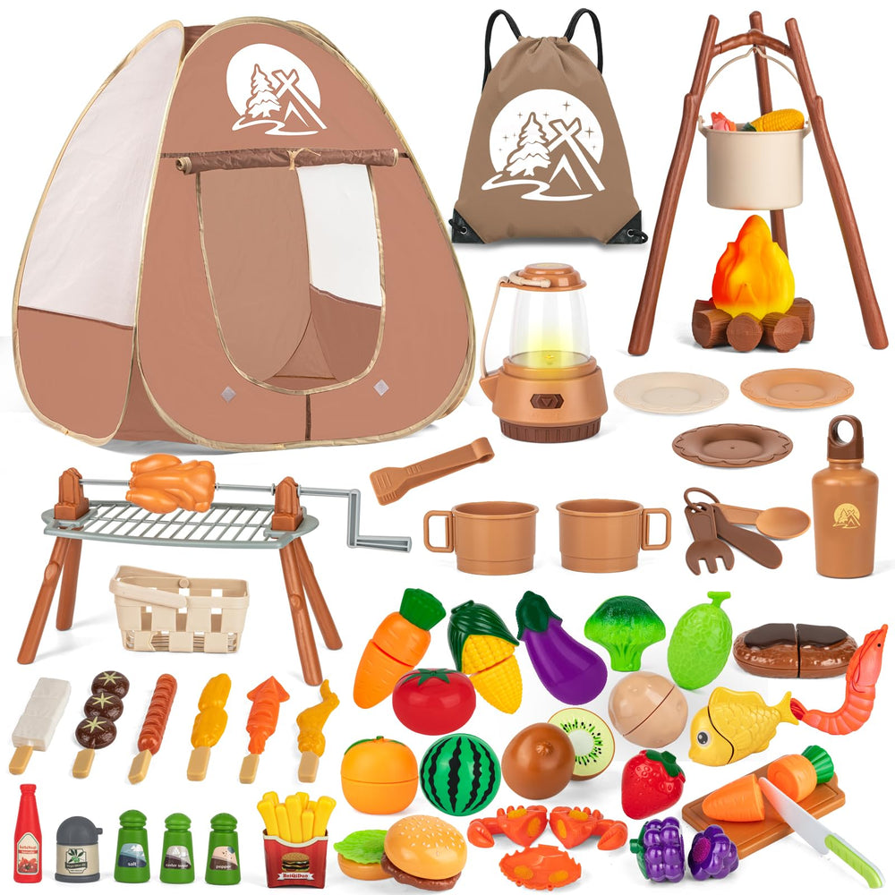 NisKaqsn 80-piece camping toys set with play tent boosts imaginative play outdoors