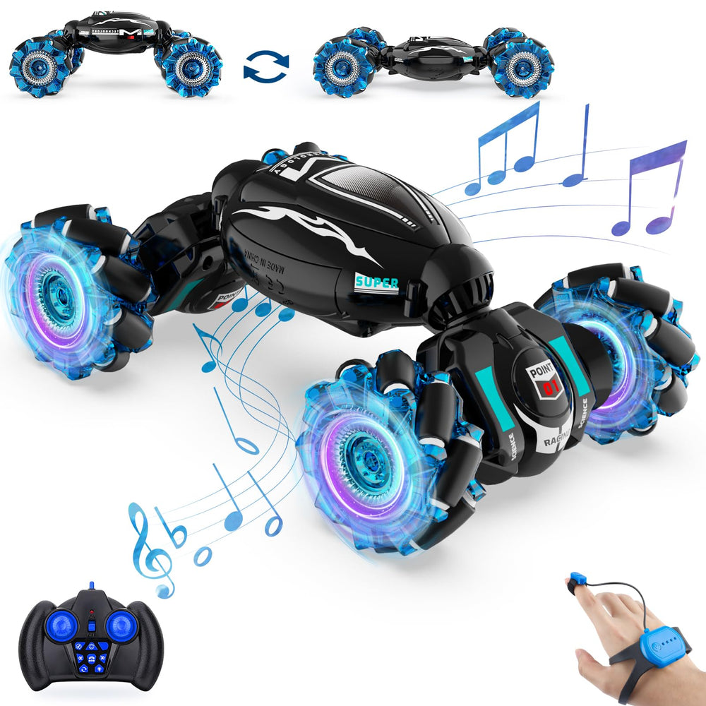Nitigo Gesture RC Car front view with 360° rotation and vibrant lights.