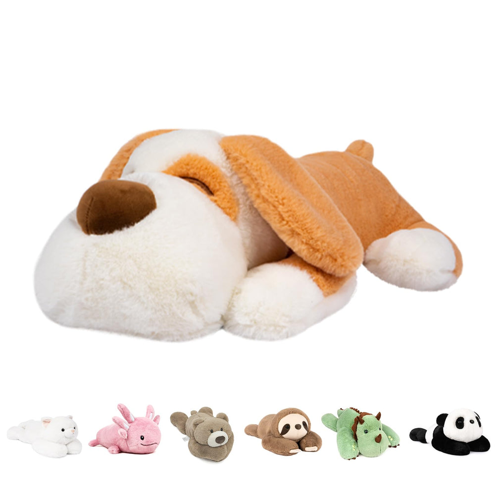 Niuniu Daddy 18-inch weighted dog plush close up emphasizes soft fur for comforting hugs