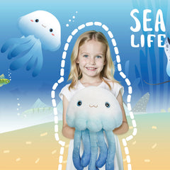 Niuniu Daddy jellyfish plush belly weights highlight balanced heft for comforting hugs.
