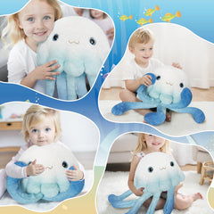 Niuniu Daddy jellyfish plush lounging on bed adds warmth during quiet evenings.