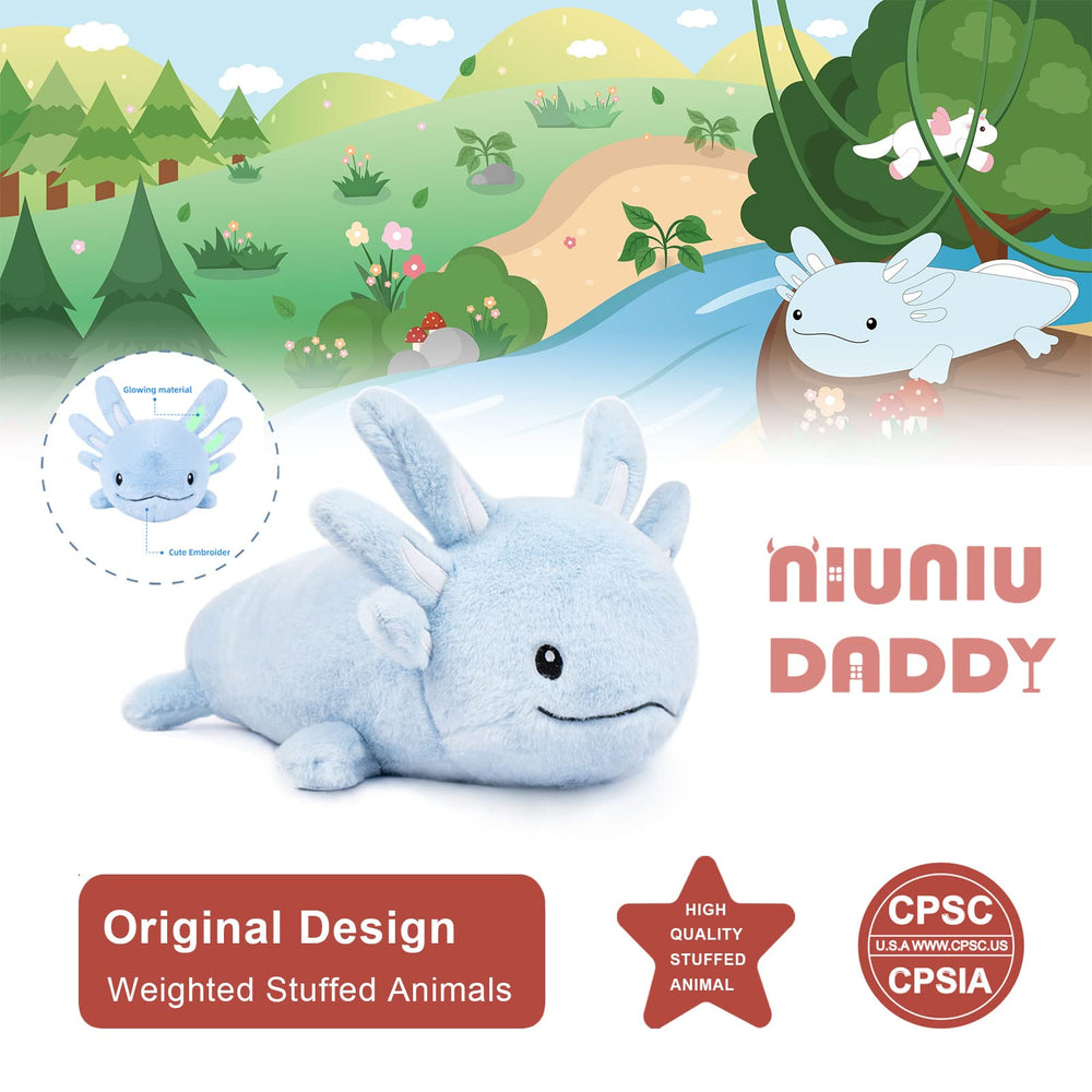 Niuniu Daddy blue axolotl weighted plush in classroom decor idea
