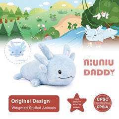 Niuniu Daddy blue axolotl weighted plush in classroom decor idea