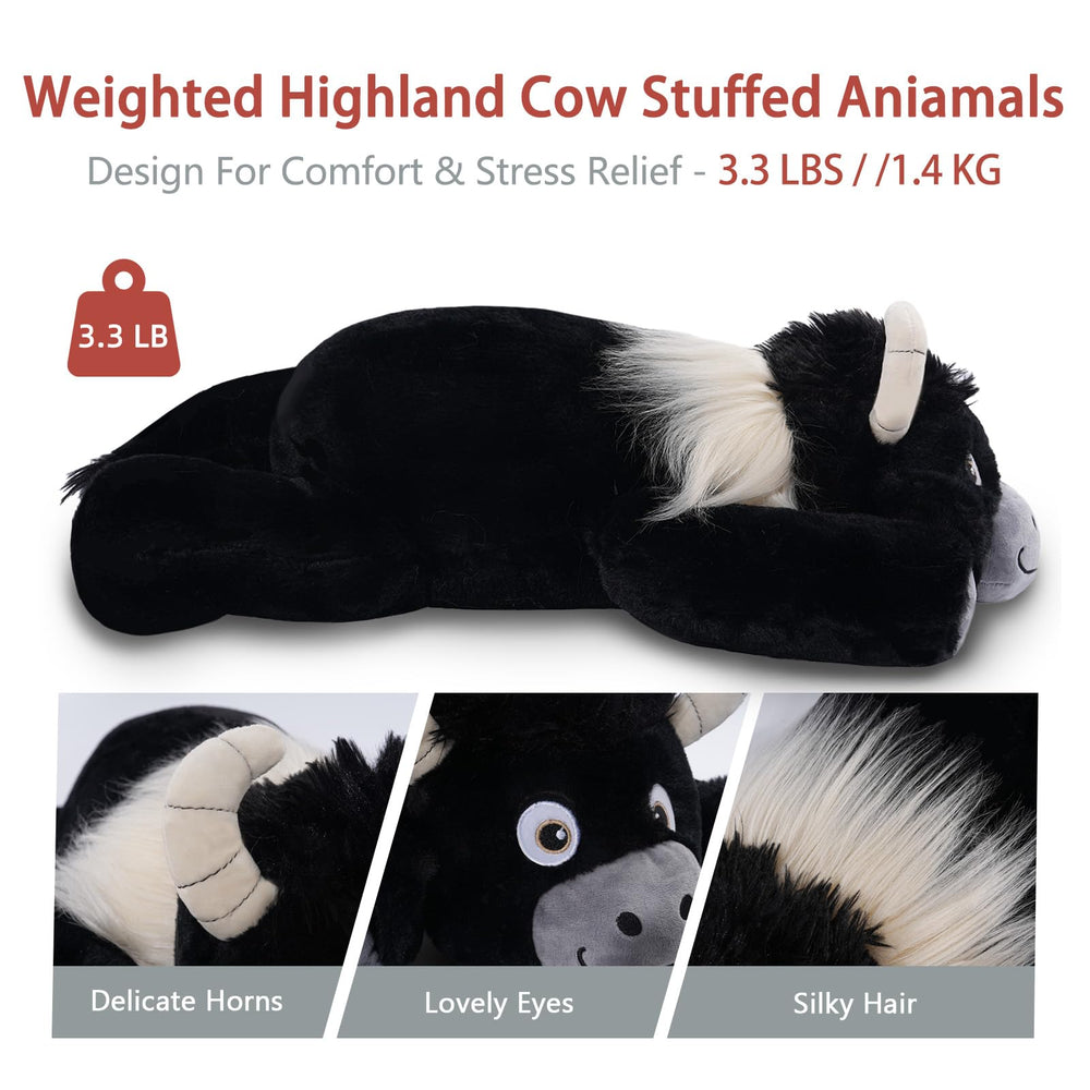 Niuniu Daddy Highland Cow weighted plush weight distribution detail up close.