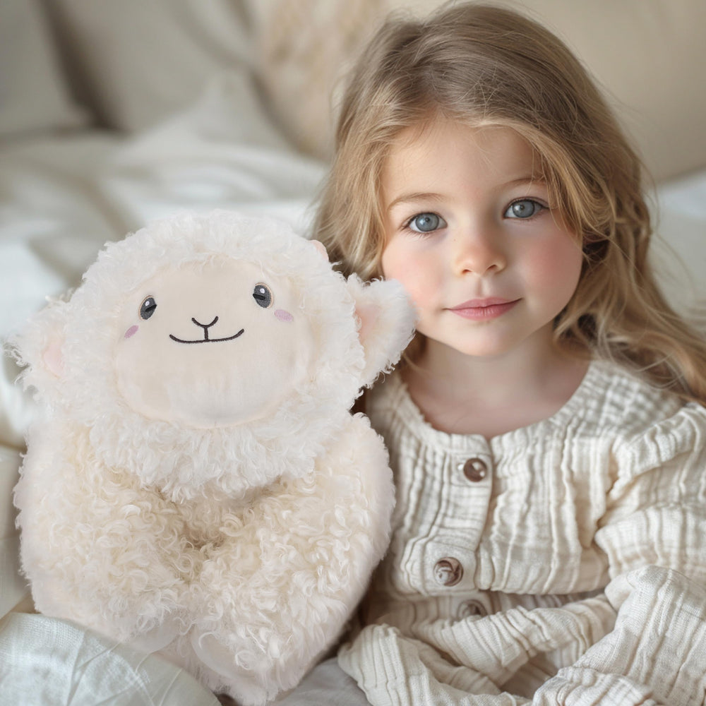 Niuniu Daddy weighted sheep plush legs close-up shows balanced pressure for hugs