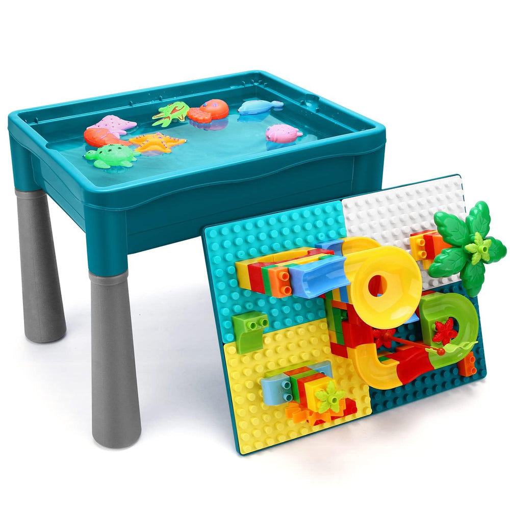 NIWOTA double-sided table with blocks for imaginative building play.