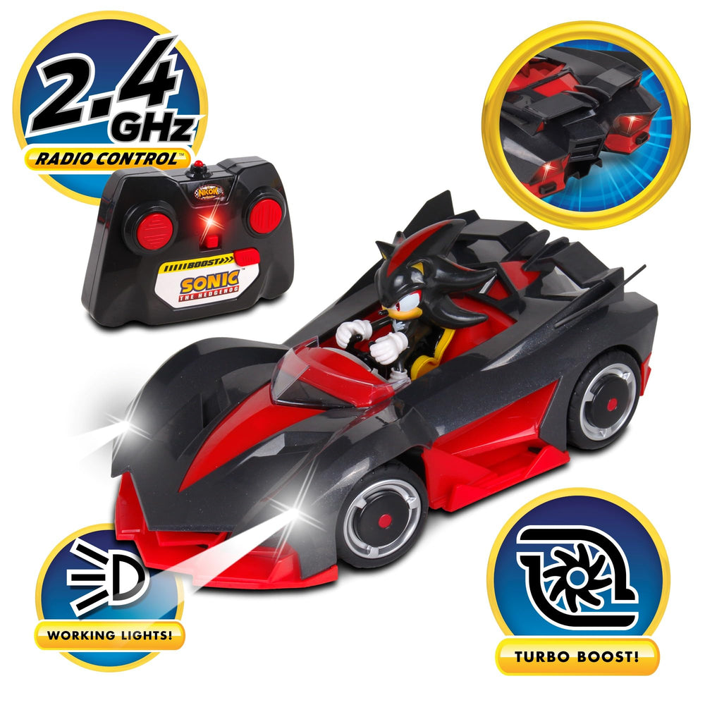 NKOK Shadow The Hedgehog RC car turbo action button boosts speed.