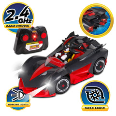 NKOK Shadow The Hedgehog RC car turbo action button boosts speed.