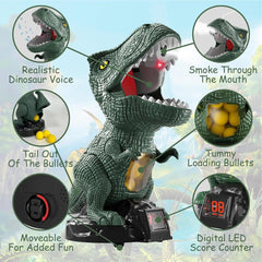 NMM movable dinosaur shooting toy LED scoreboard highlights scores during friendly competition.