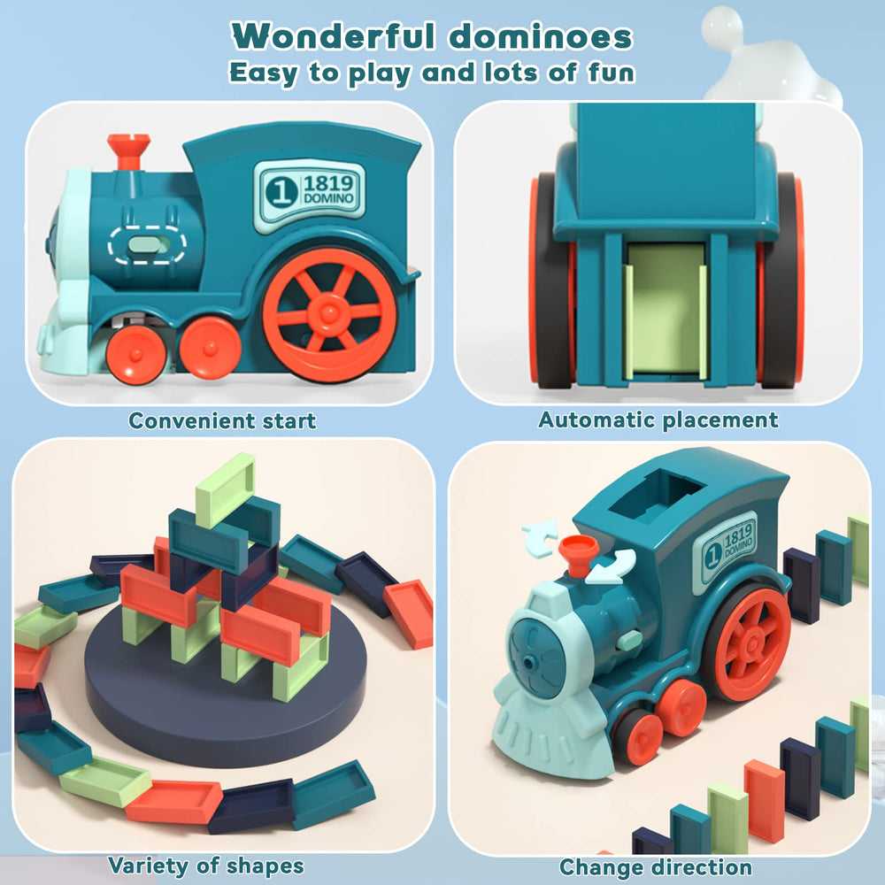 Noaideoi domino train dominoes set encourages color recognition and pattern building.