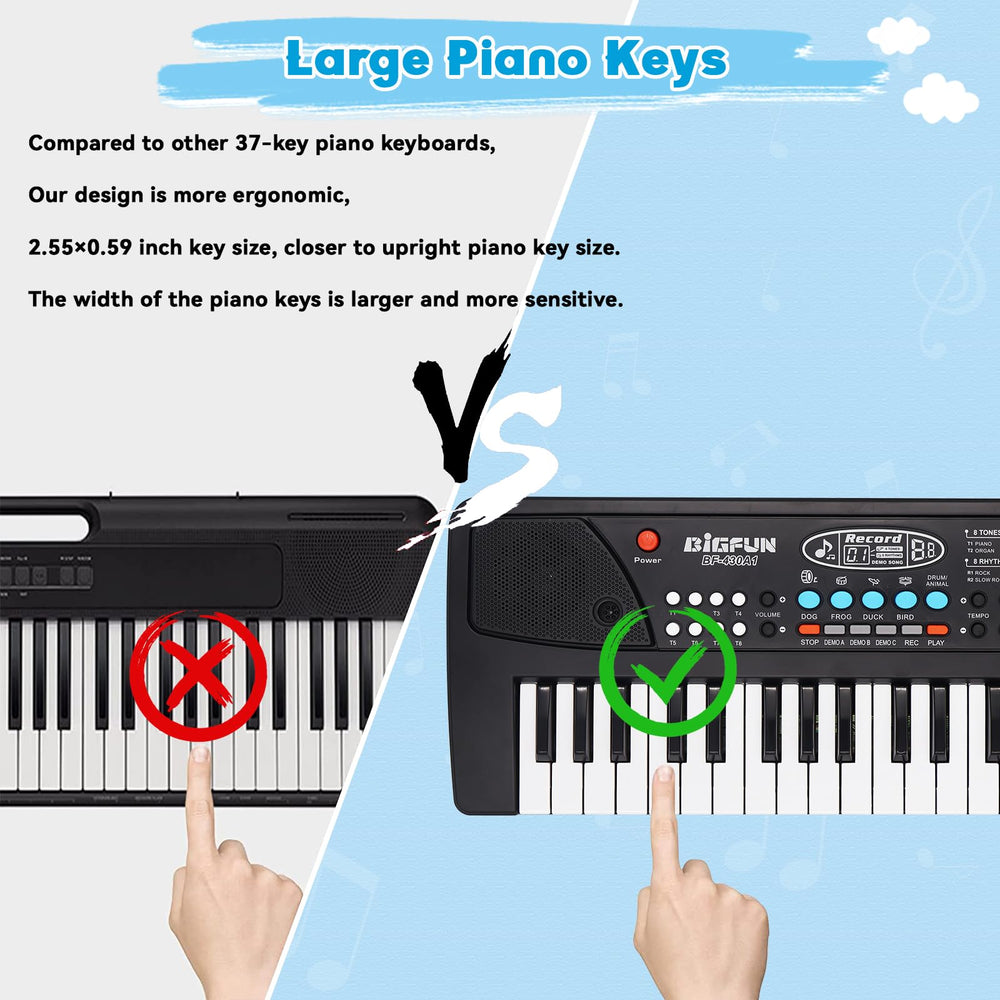 Noaideoi 37-key piano with adjustable tempo and volume settings.