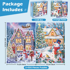Noceba winter scene with snowman cottage highlighting cozy holiday atmosphere.