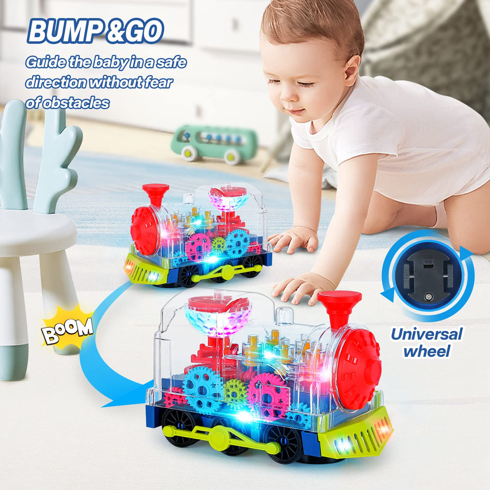 Noetoy light up train toy universal wheels enable direction changes for floor play