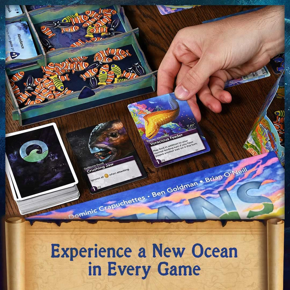 North Star Games Oceans player boards organize track and resources for players.