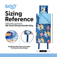 Northwest Bluey B for Balloon slumber bag design detail featuring balloons and stars.