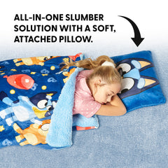 Northwest Bluey B for Balloon slumber bag with attached pillow hood for extra charm.