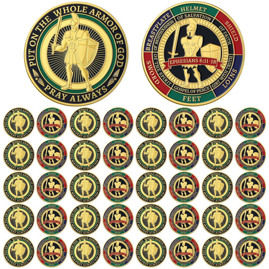 Nosiny armor coins pocket-size closeup, durable zinc alloy for everyday faith reminders.