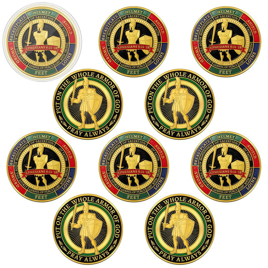 Nosiny armor of God coin front view emphasizes uplifting design for daily reminders