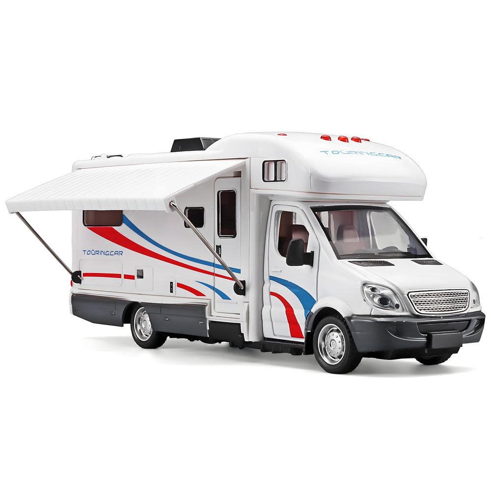 NOVAFUSION Toy Camper White exterior design highlights durable die-cast build for lasting play.